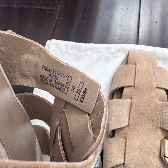 Zara Taupe Suede Braided Slide Mules with Buckle - Picture 4 of 7